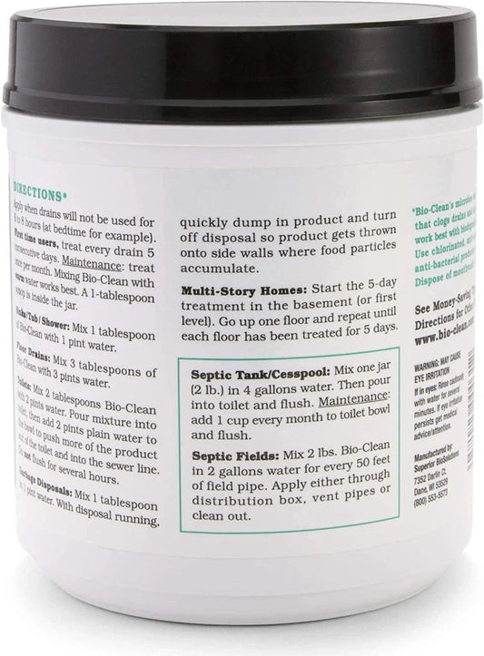 Bio-Clean natural drain cleaner, suitable for septic tanks and grease traps, environmentally friendly