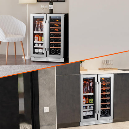 24'' Wine Cooler Refrigerator - 46 Bottle Wine Fridge Dual Zone with Modern Touch Intelligent Digital 40°-65°F Low Noise, Built in or Freestanding Wine Cooler for Home and Kitchen