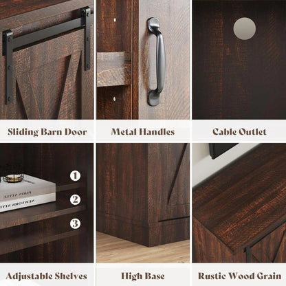 AMERLIFE Fireplace TV Stand with Sliding Barn Door for TVs up to 73", Farmhouse 63" Fireplace Entertainment Center with Storage Cabinets/Adjustable Shelves