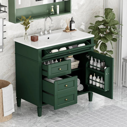 36" Bathroom Vanity with Single Sink Combo, Modern Undermount Bathroom Sink Cabinet with 2 Drawers and a Tip-Out Drawer, Freestanding Bathroom Vanities, Soft Closing, Solid Wood Frame