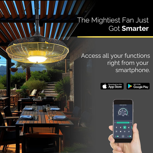 21'' Outdoor Ceiling Fan with Light, Plug in Ceiling Fan with Remote, Gazebo Fans Outdoor Hanging for Patios Waterproof, Wet Rated Hanging Fan with App Control