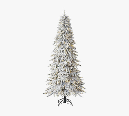 Balsam Hill Tree Classics Flocked Snow Pine Christmas Tree with LED Lights, 6′ or 7.5′, Hinged Branches, PVC/PVE