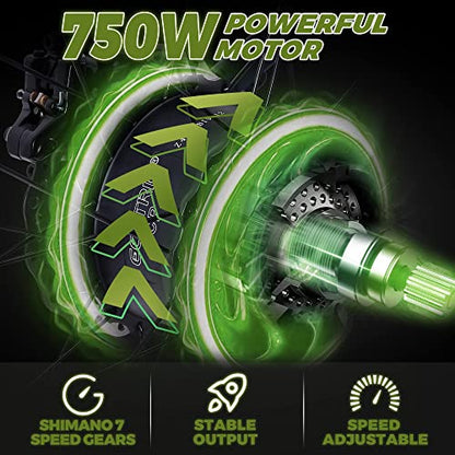 750W Electric Bike 26  Fat Tire Adult Electric Bicycles 48V 13AH Removable Lithium Battery Ebike with Suspension Fork Aluminium Frame Beach Snow Mountain E-Bike for Adults