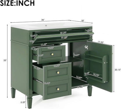 36" Bathroom Vanity with Single Sink Combo, Modern Undermount Bathroom Sink Cabinet with 2 Drawers and a Tip-Out Drawer, Freestanding Bathroom Vanities, Soft Closing, Solid Wood Frame