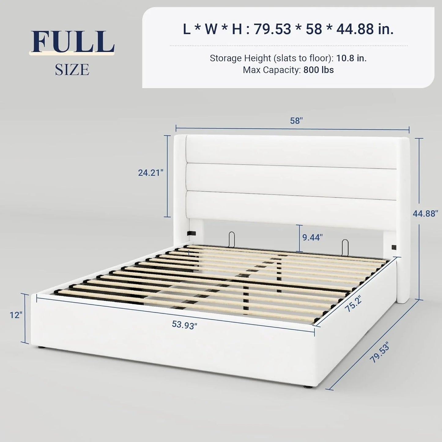 Allewie Queen Size Lift Up Storage Bed, Modern Wingback Headboard, Hydraulic Support, No Box Spring Needed, Light Beige