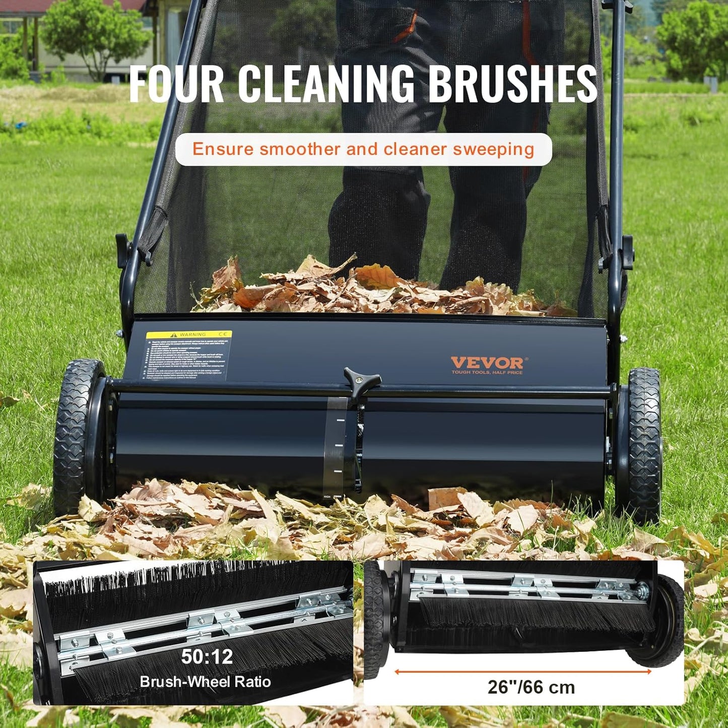 2025 Heavy Duty Steel 26 Inch Collector Push Lawn Sweeper