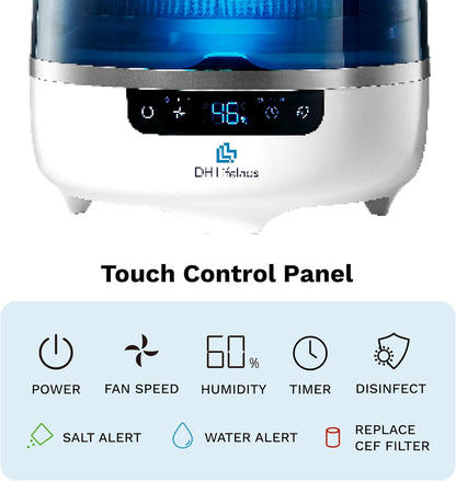 Bedroom Evaporative Humidifier, Humidifier and Air Purifier in One, with HOCL Generator, Mildew Remover, Pet Smoking Odor Eliminator, 538 Square Feet, Blue