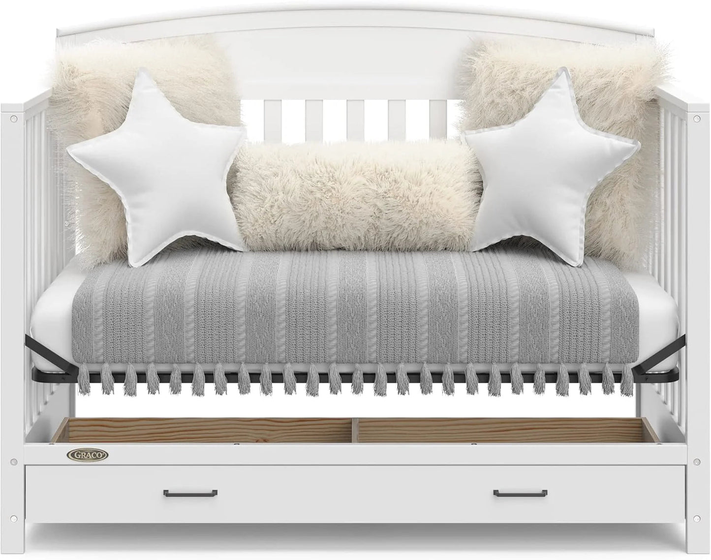 5-in-1 Convertible Baby Bed (with drawers, white) - Green Guardian Gold Certification, built-in baby bed storage drawer, convertible to toddler bed, day bed and full-size bed