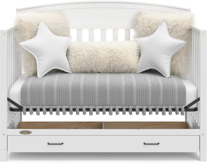 5-in-1 Convertible Baby Bed (with drawers, white) - Green Guardian Gold Certification, built-in baby bed storage drawer, convertible to toddler bed, day bed and full-size bed