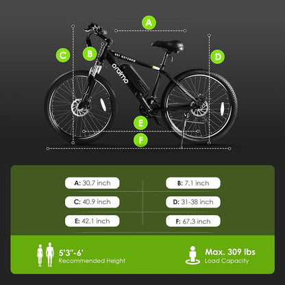 Adult Electric Bike, 350W BAFANG Motor (500W Peak), 4A 3H Fast Charging, 468Wh Li-Ion Battery, 21 Speed Gears, Air Saddle, 45 Miles 20 MPH 26" Mountain Bike Electric Bike, ANSI/CAN/UL2849 Compliant