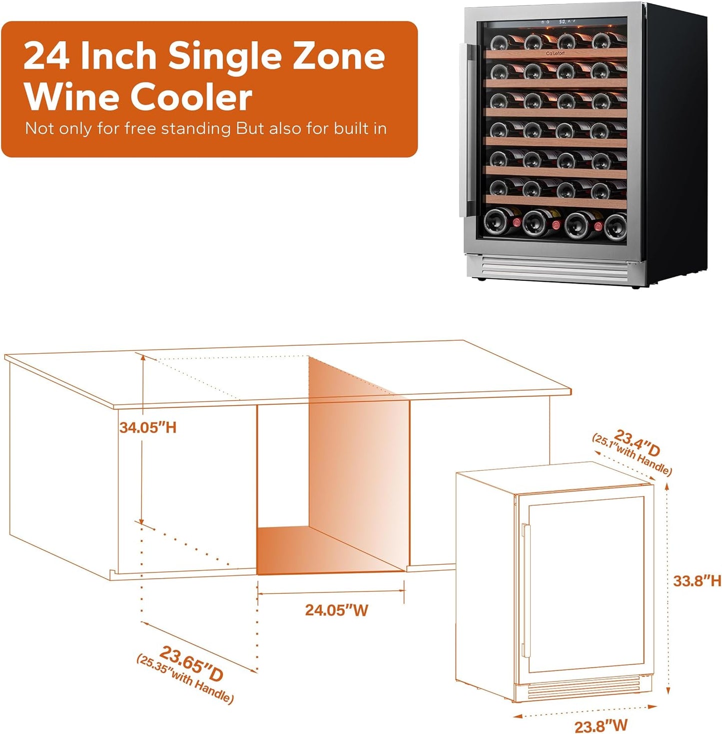 24'' Wine Cooler Refrigerator - 46 Bottle Wine Fridge Dual Zone with Modern Touch Intelligent Digital 40°-65°F Low Noise, Built in or Freestanding Wine Cooler for Home and Kitchen