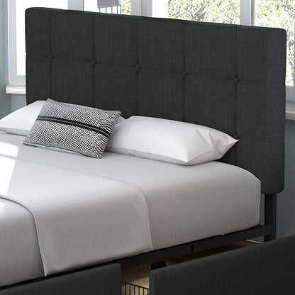 Allewie Upholstered Queen Size Platform Bed Frame with 4 Storage Drawers and Headboard, Square Stitched Button Tufted, Mattress Foundation with Wooden Slats Support, No Box Spring Needed, Light Grey