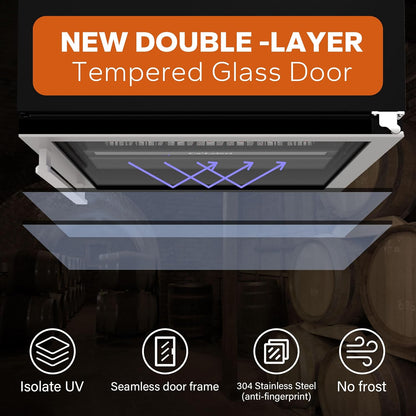 24'' Wine Cooler Refrigerator - 46 Bottle Wine Fridge Dual Zone with Modern Touch Intelligent Digital 40°-65°F Low Noise, Built in or Freestanding Wine Cooler for Home and Kitchen