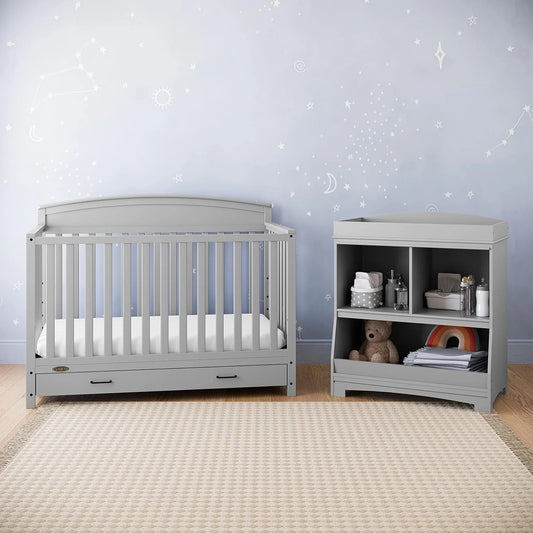 5-in-1 Convertible Baby Bed (with drawers, white) - Green Guardian Gold Certification, built-in baby bed storage drawer, convertible to toddler bed, day bed and full-size bed