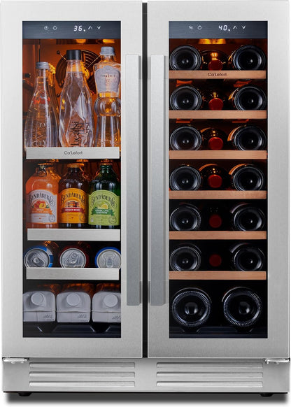 24'' Wine Cooler Refrigerator - 46 Bottle Wine Fridge Dual Zone with Modern Touch Intelligent Digital 40°-65°F Low Noise, Built in or Freestanding Wine Cooler for Home and Kitchen