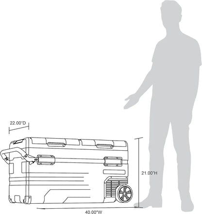 48 Qt. Portable 12v Electric Cooler with LG Compressor, Fridge and Freezer, Rugged Wheels, and Solar Power Input, Perfect Plug-In Cooler for Camping, Trucks, Travel, Car and Home