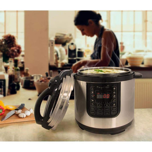 MegaChef 8 Qt Stainless Steel Electric Pressure Cooker with Digital Presets & Slow Cook Function