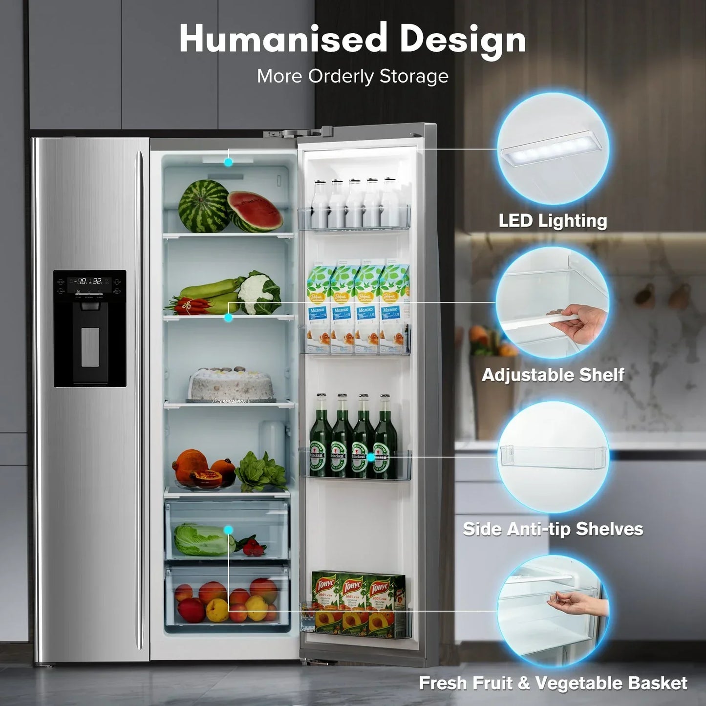36" Side By Side 20.01 Cu. ft. Built-in Refrigerator with Freezer & Ice Maker Included