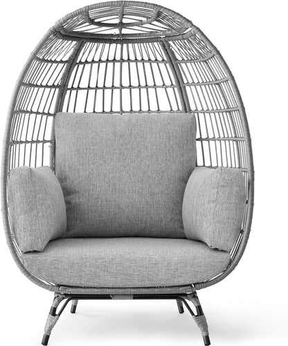 Best Choice Products Wicker Egg Chair, Oversized Indoor Outdoor Lounger for Patio, Backyard, Living Room w/ 4 Cushions, Steel Frame, 440lb Capacity - Ivory