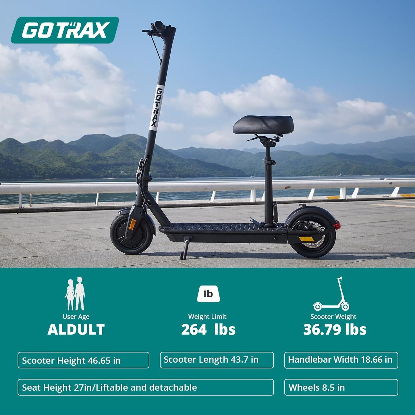 Adult Electric Scooter, 8.5 Inch Pneumatic Tires, Max Range 14/18 Miles, Max Speed 15.5/18 MPH, Powered by 300 Watt Motor, with Cruise Control Adult Folding Electric Scooter