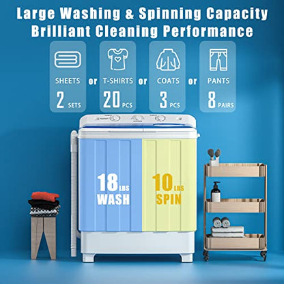 Auertech Portable Washing Machine, 28lbs Twin Tub Washer Mini Compact Laundry Machine