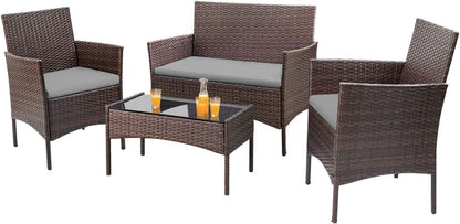 4 Pieces Patio Rattan Chair Wicker, Outdoor Indoor Use Backyard Porch Garden Poolside Balcony Furniture Sets (Red)
