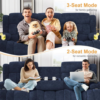 3 Seat Reclining Sofa with Storage Drawer USB Ports & Cup Holders Manual Couch