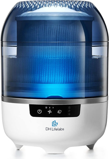 Bedroom Evaporative Humidifier, Humidifier and Air Purifier in One, with HOCL Generator, Mildew Remover, Pet Smoking Odor Eliminator, 538 Square Feet, Blue