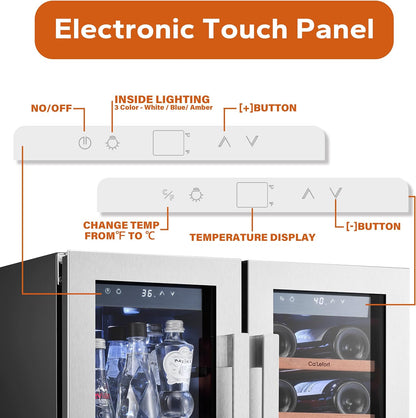 24'' Wine Cooler Refrigerator - 46 Bottle Wine Fridge Dual Zone with Modern Touch Intelligent Digital 40°-65°F Low Noise, Built in or Freestanding Wine Cooler for Home and Kitchen