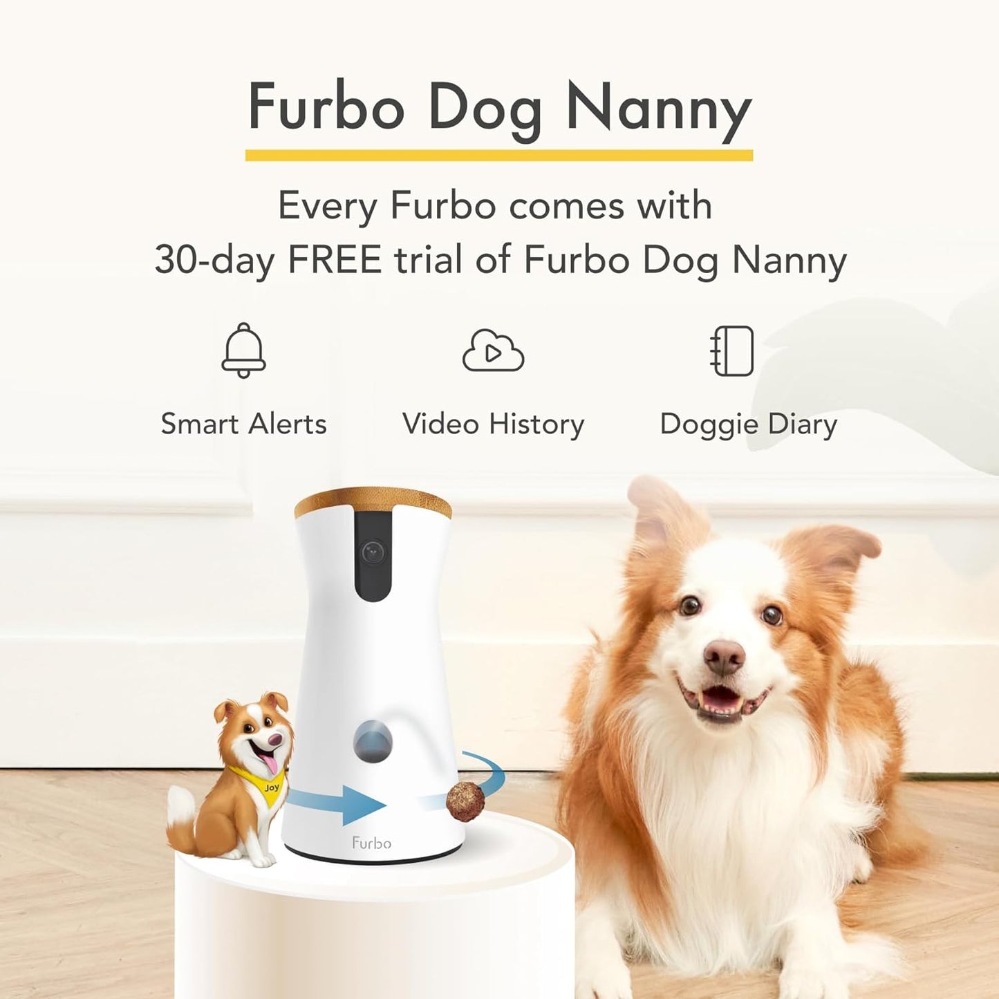 360° Cat Camera: See Your Cat from Anywhere | Rotating 360° Cat Tracking, Treat Toss, Color HD Night Vision, 2-Way Audio, Real-Time Notifications, Designed for Cats | Pet Camera w/Phone App