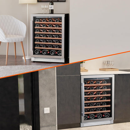 24'' Wine Cooler Refrigerator - 46 Bottle Wine Fridge Dual Zone with Modern Touch Intelligent Digital 40°-65°F Low Noise, Built in or Freestanding Wine Cooler for Home and Kitchen
