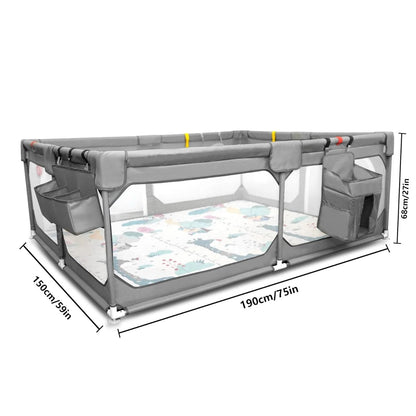 Baby Playpen with Mat 75"*59", Extra Large Playpen for Babies and Toddlers with Storage Bag, BPA-Free, Non-Toxic, Safe No Gaps Playards for Babies, Sturdy Safety Play Yard for Indoor Outdoor Fun, Grey