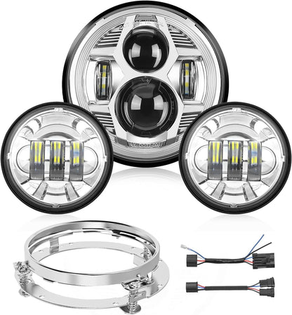 7 "Motorcycle Led Headlights 4.5" Fog Light Assist DOT Kit Compatible with Harley-Davidson Elektra Street Glide Fat Boy Road King Heritage Softtail CVO,
