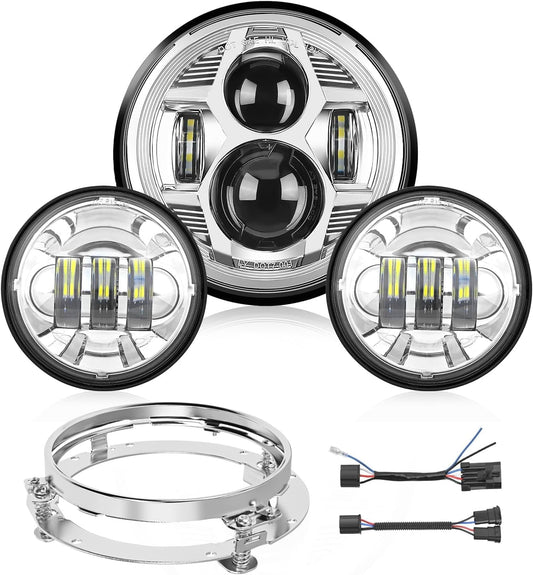 7 "Motorcycle Led Headlights 4.5" Fog Light Assist DOT Kit Compatible with Harley-Davidson Elektra Street Glide Fat Boy Road King Heritage Softtail CVO,