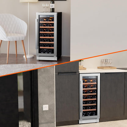 24'' Wine Cooler Refrigerator - 46 Bottle Wine Fridge Dual Zone with Modern Touch Intelligent Digital 40°-65°F Low Noise, Built in or Freestanding Wine Cooler for Home and Kitchen