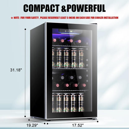 Antarctic Star 36 Bottle Wine Cooler/Cabinet BeverageRefrigerator Small Mini Wine Cellar Beer Soda Bar Fridge Quiet Operation Compressor Adjust Temperature Freestanding Black, 4.4 Cu. ft