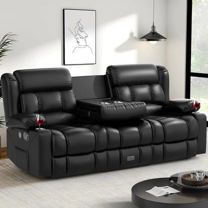 3 Seat Reclining Sofa with Storage Drawer USB Ports & Cup Holders Manual Couch