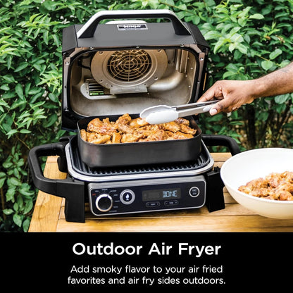 7-in-1 Grill & Smoker with Thermometer, Air Fryer, BBQ, Bake, Roast, Broil - Portable Electric Outdoor Grill, Grey