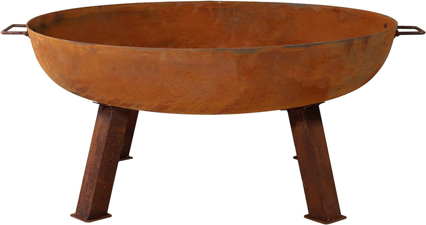34-Inch Rustic Cast Iron Outdoor Raised Fire Pit Bowl with Handles - Oxidized Finish
