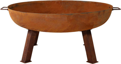 34-Inch Rustic Cast Iron Outdoor Raised Fire Pit Bowl with Handles - Oxidized Finish