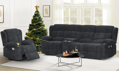 3 Seat Reclining Sofa with Storage Drawer USB Ports & Cup Holders Manual Couch