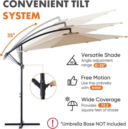 9.8FT Offset Patio Umbrella Hanging Cantilever Umbrella Outdoor Sun Shade with Easy Tilt Adjustment, 8 Ribs, UV Protection for Backyard, Lawn, Garden and Pool, Blue