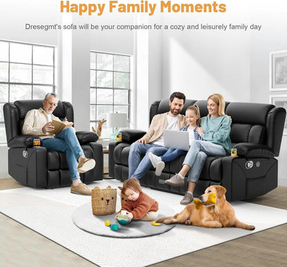 3 Seat Reclining Sofa with Storage Drawer USB Ports & Cup Holders Manual Couch