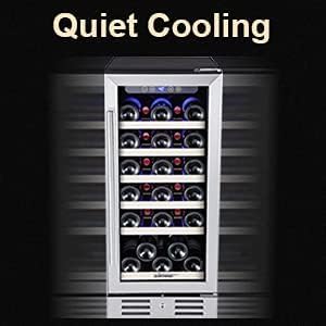 24 inch Wine Cooler, 46 Bottle - Dual Zone Built-in or Freestanding Fridge with Stainless Steel Reversible Glass Door, for Home, Kitchen, or Office.